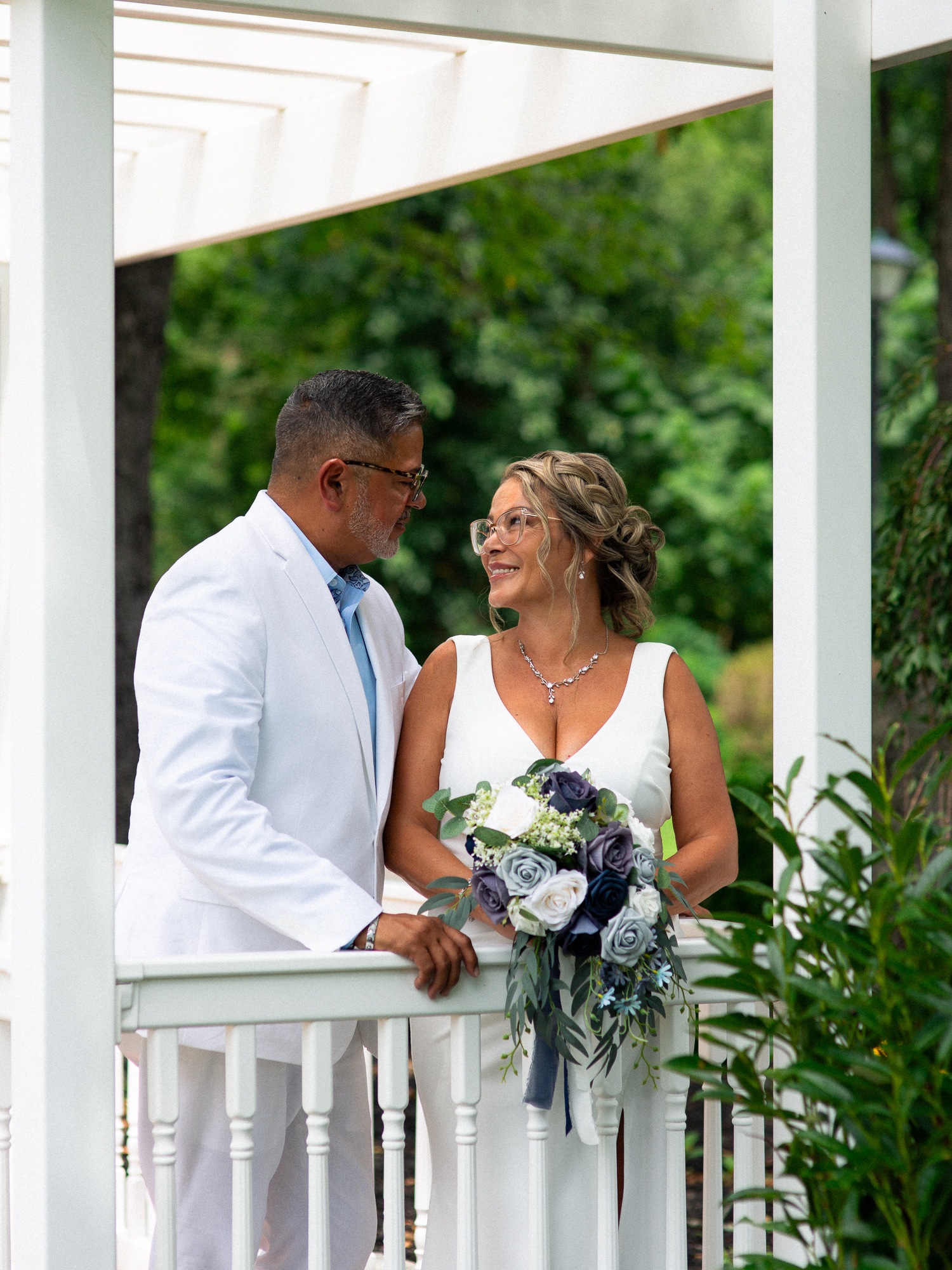 bride and groom looking at each other