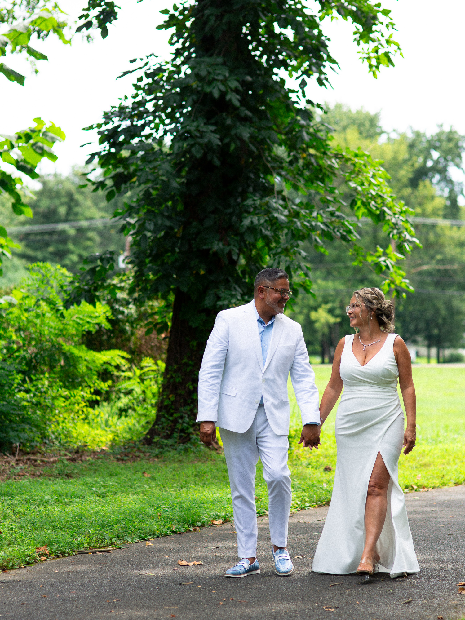 bride and groom walking