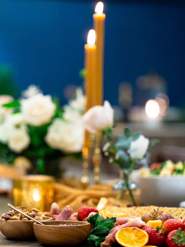 Close up of table details including charcuterie board