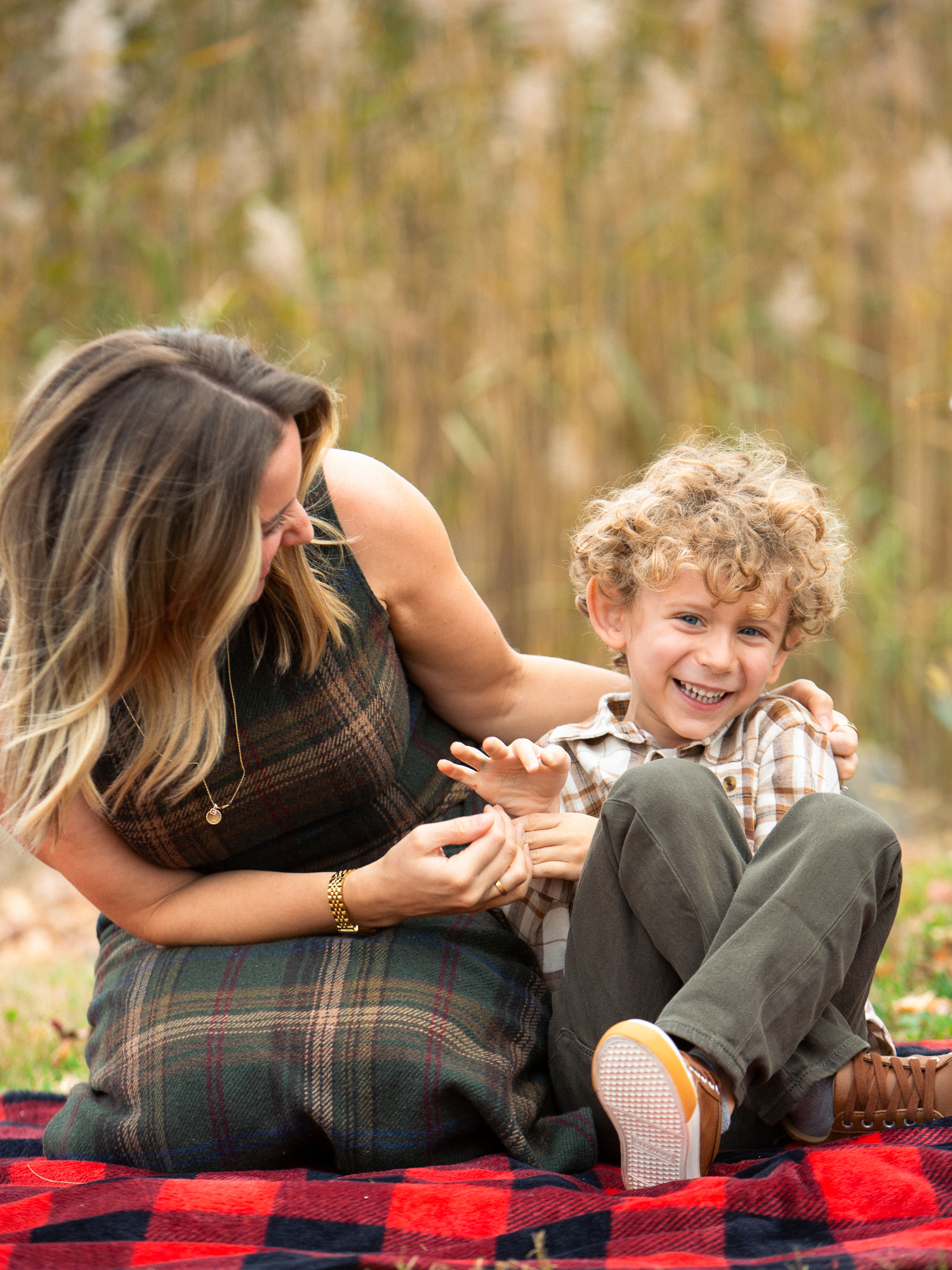 mom and son laughing
