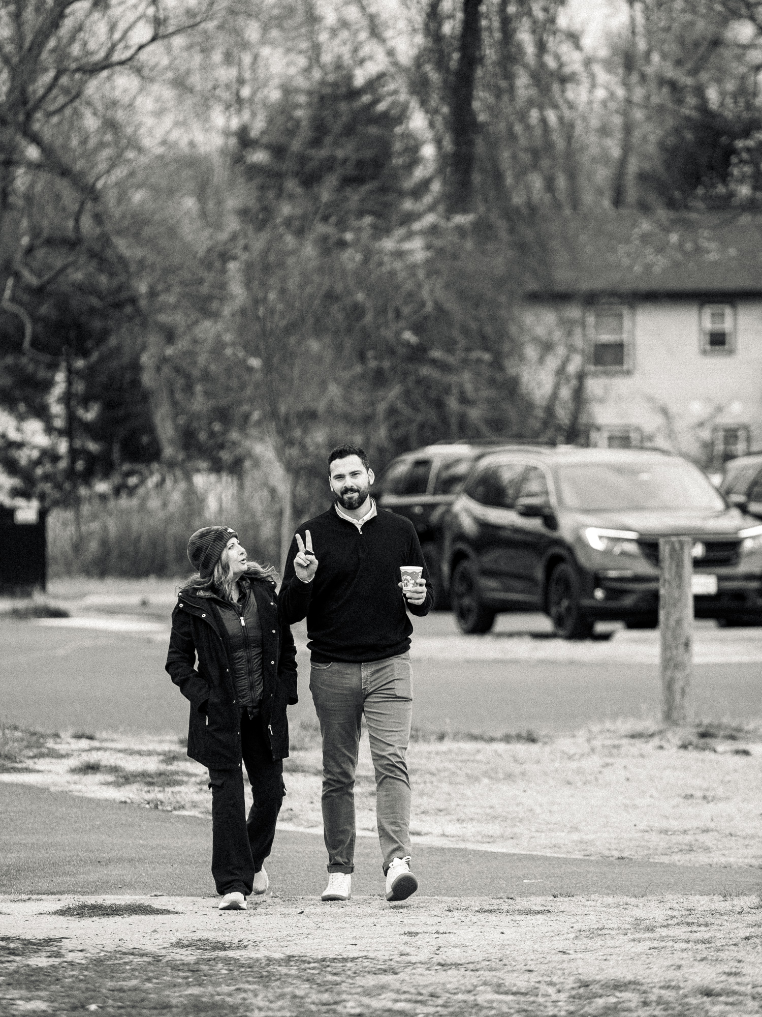 candid of two people walking